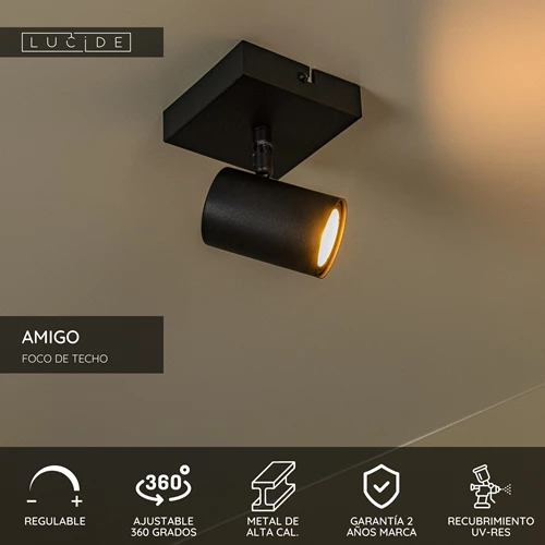 Lucide AMIGO - Foco de techo - 1xGU10 - Negro - USP